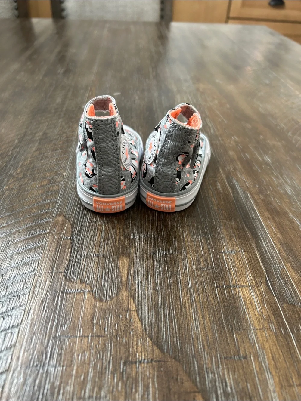 Converse Kids High-Top Sneakers in Gray with Coral Penguin Print